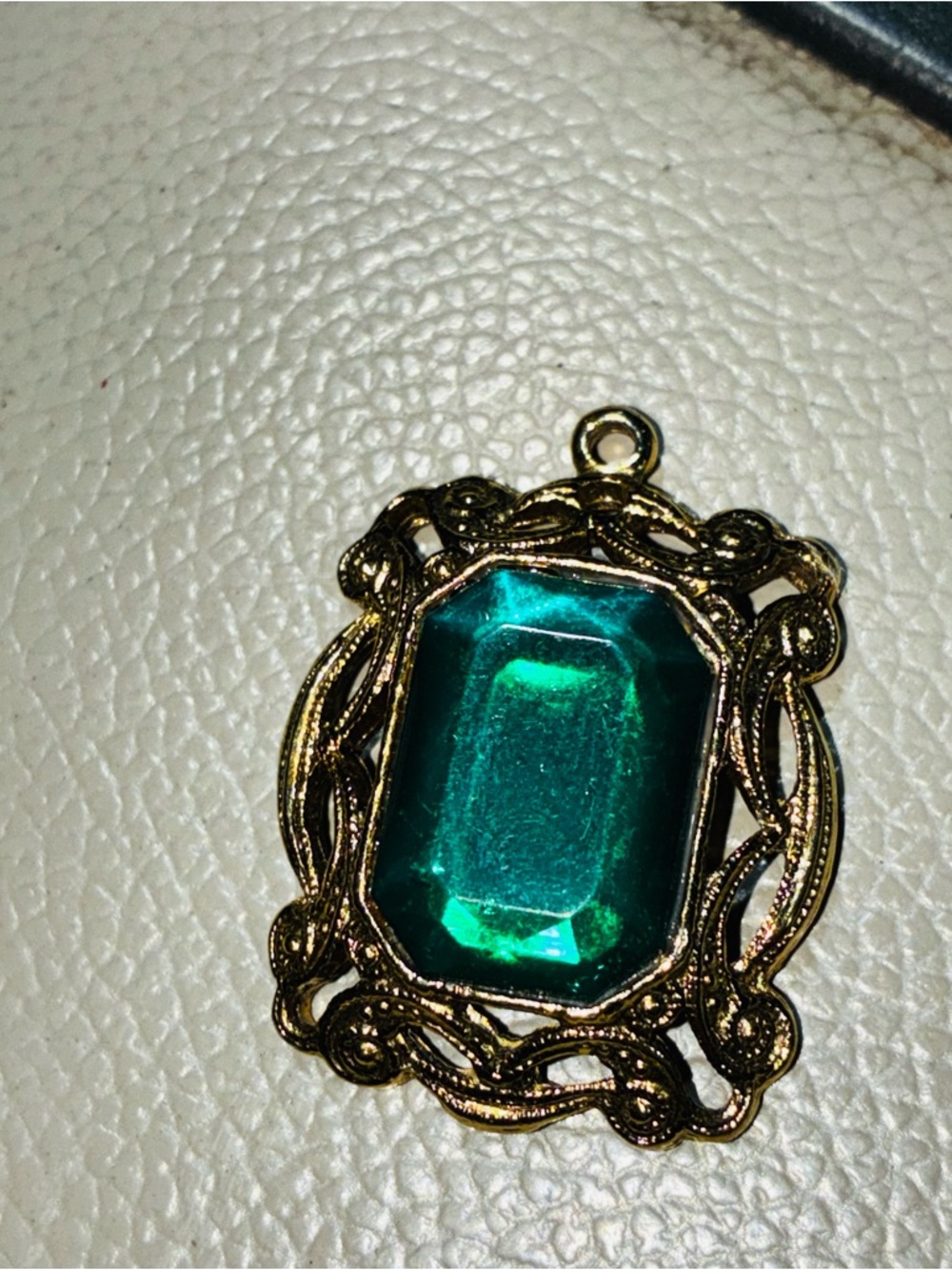 Gold-Tone Pendant with Emerald Green Stone Women’s
